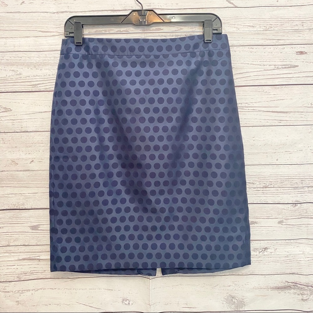 J. Crew | navy polka dot pencil skirt